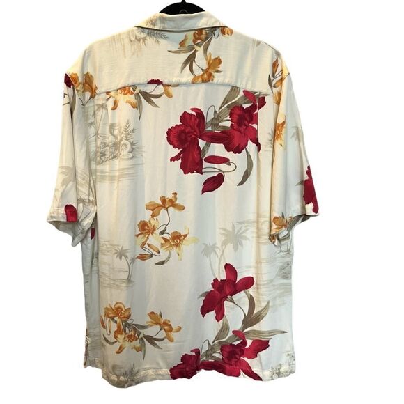 Caribbean Joe Short Sleeve Button Up Shirt Cream/Red Multi Floral Size XL - Picture 2 of 8
